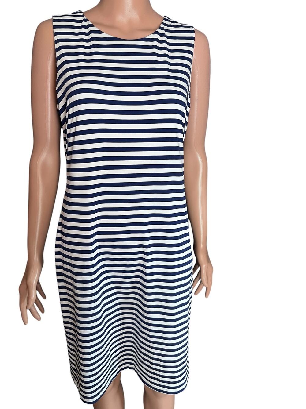 J. McLaughlin Catalina Cloth Dress Medium “Sophia” Sleeveless Blue/White Coastal